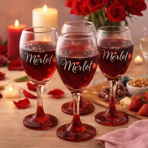 Cristar You Had Me at Merlot Wine Glass Set of 4 Red Stem 10oz